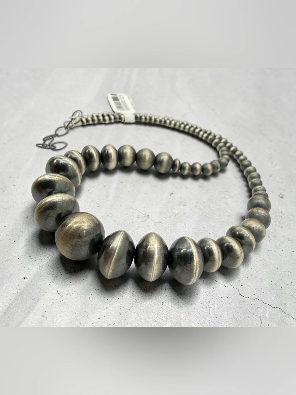 NWT Navajo Pearl Sterling Silver Graduated Bead Necklace 15” + 2” Ext Southwest